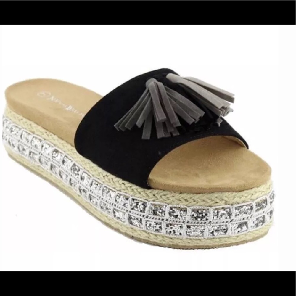 Espadrille platform sandals with tassels black New